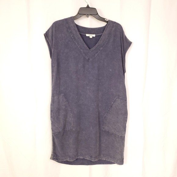 Splendid Collection Blue Shift Dress Sz M Pockets V Neck Distressed Summer $149 - Picture 1 of 8